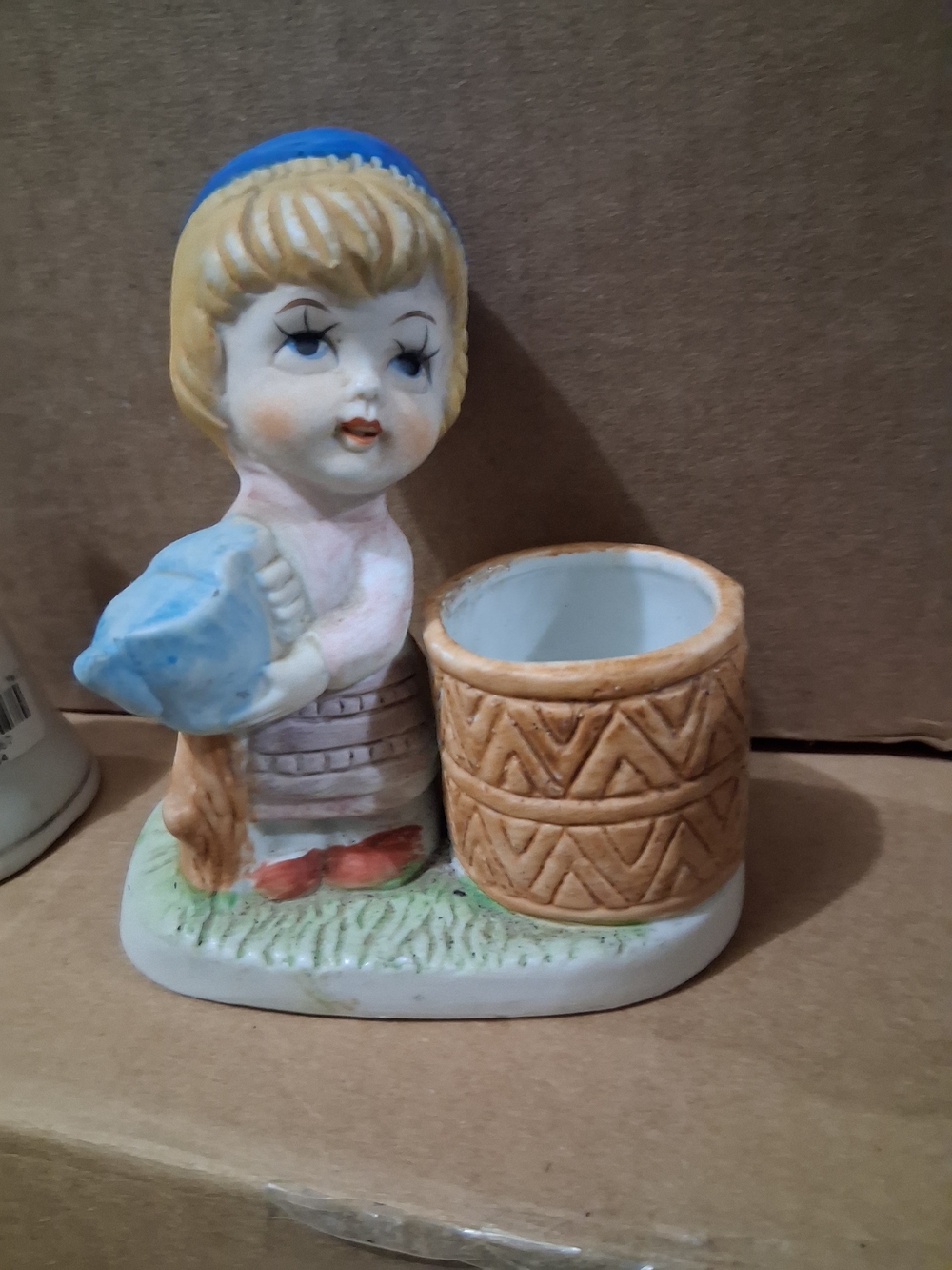 Vintage 1978 Jasco "Little Luvkins" Porcelain Figurine Planter / Candle Holder